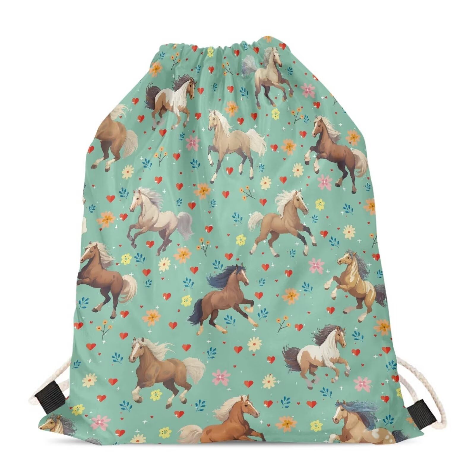 Upetstory Floral Horse Drawstring Backpack String Gym Bag Sports Sackpack Gym Sack Gymnastics String Cinch Beach Bags for Women Kids Travel Hiking