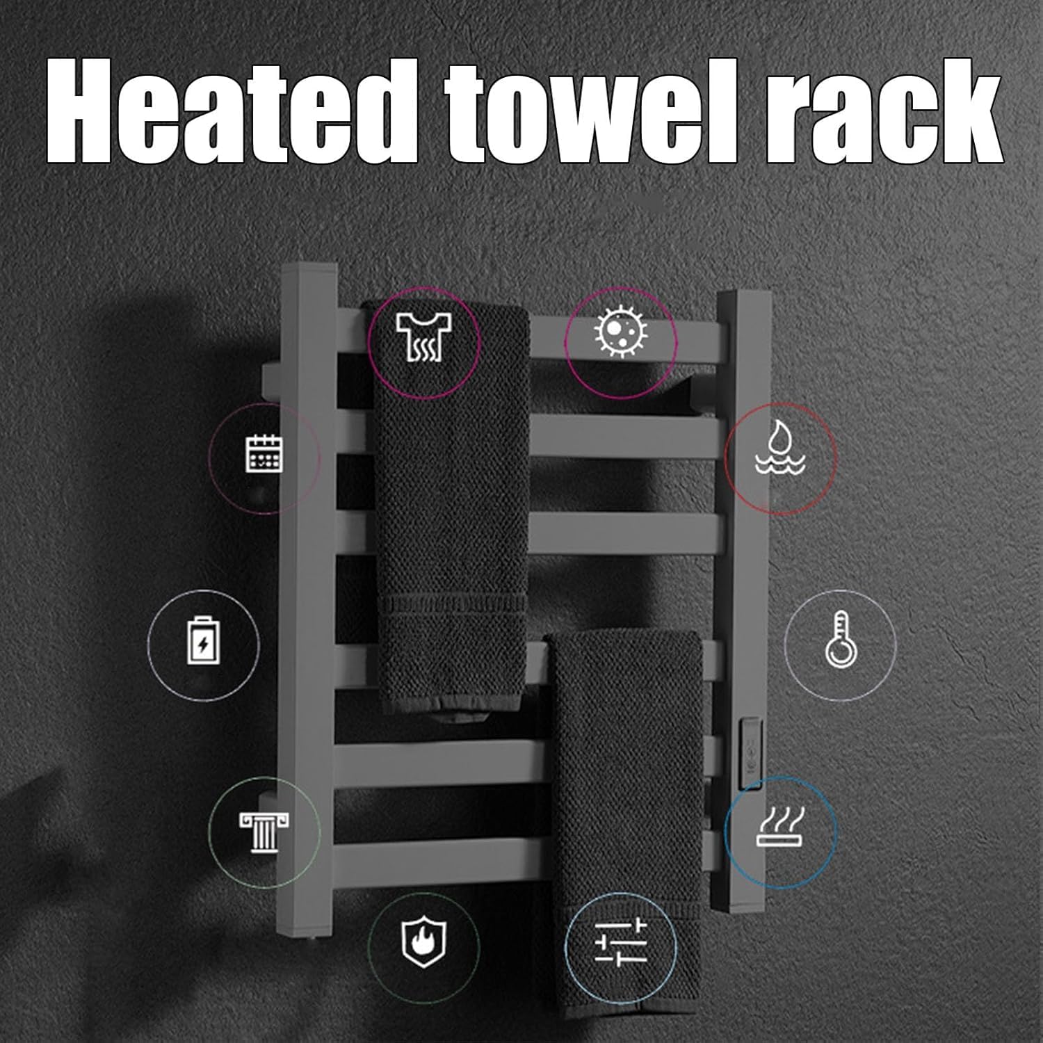 Wall Mounted Electric Heated Towel Rack - Quick Drying Aluminum Towel Warmer for Towels Bathrobes & Blankets - (Black B)