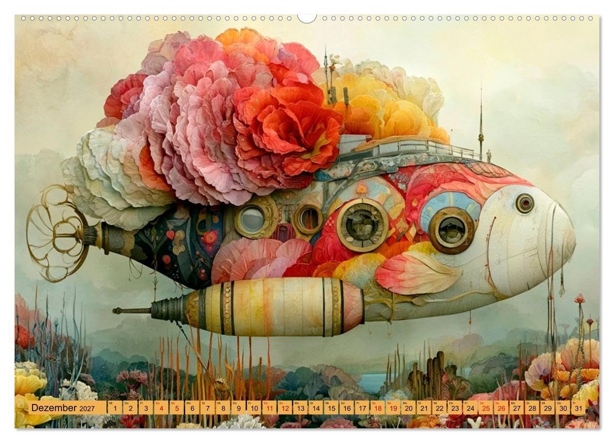 Zwischen Blütenmeer und Bullauge (hochwertiger Premium Wandkalender 2027 DIN A2 quer), Kunstdruck in Hochglanz: Fantasievolle KI-Kunst voller ... zwischen Korallen und Fantasie
