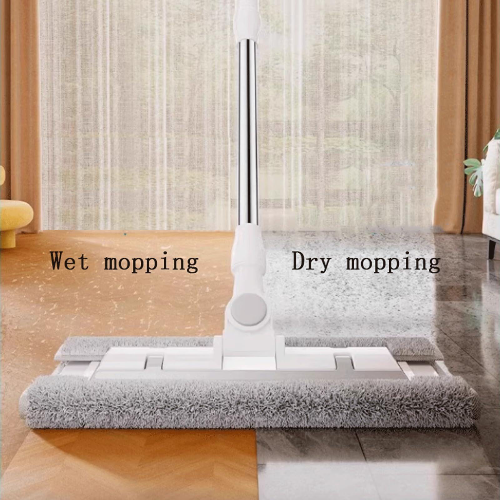 Fregona MOP con 3 Almohadillas de Microfibra Lavables de Uso húmedo y seco, Sistema de Limpieza de Pisos Mop Plano de Tela con Clip de 40 cm mopa para Limpiar