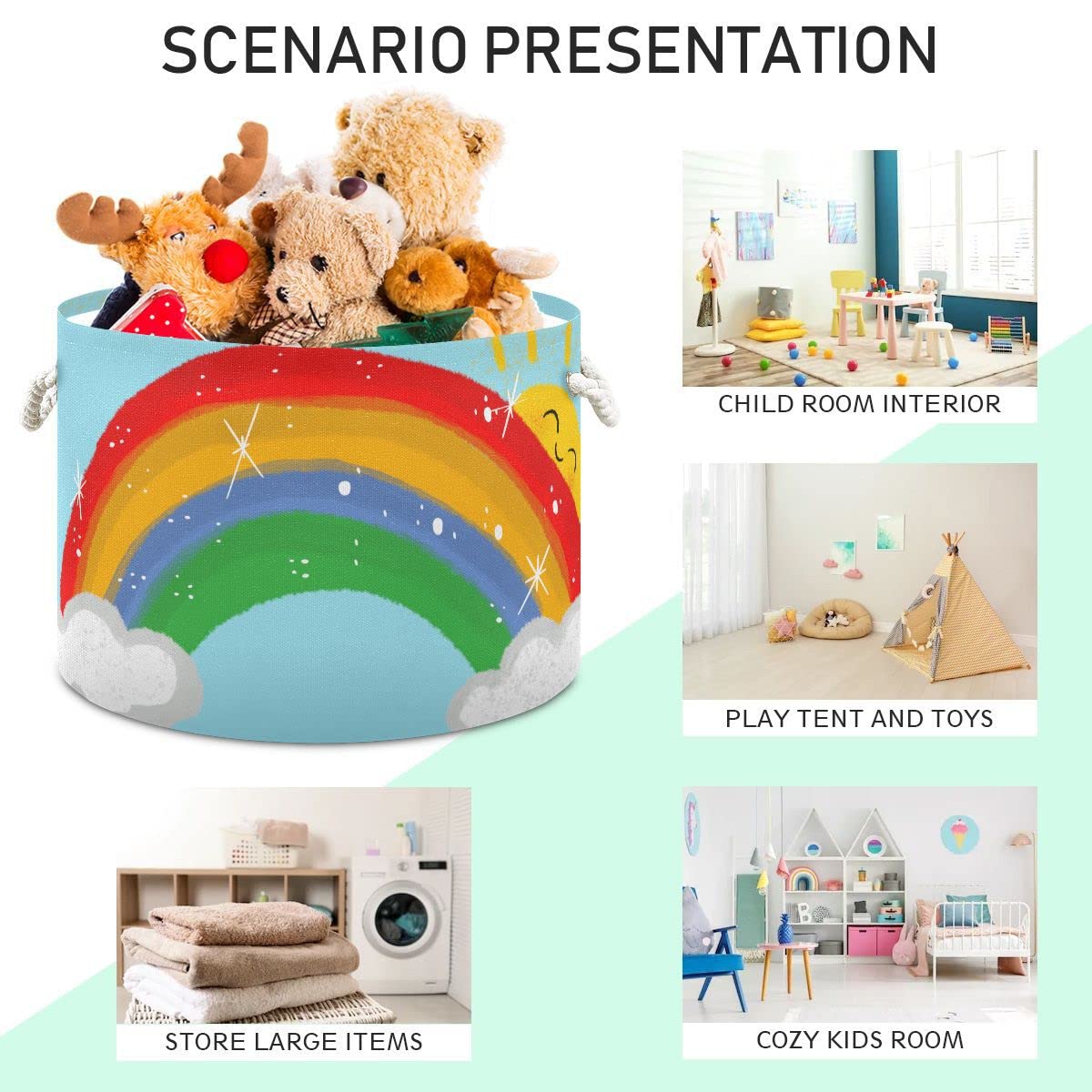 Cesta Redonda De Alacenaiento De Juguetes Con Asa De Flores Color