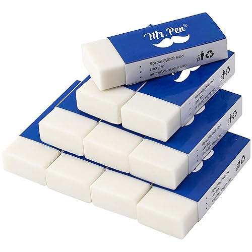 Mr. Pen- Pencil Erasers, Latex-Free Vinyl Erasers, White, Large, Pack of 10