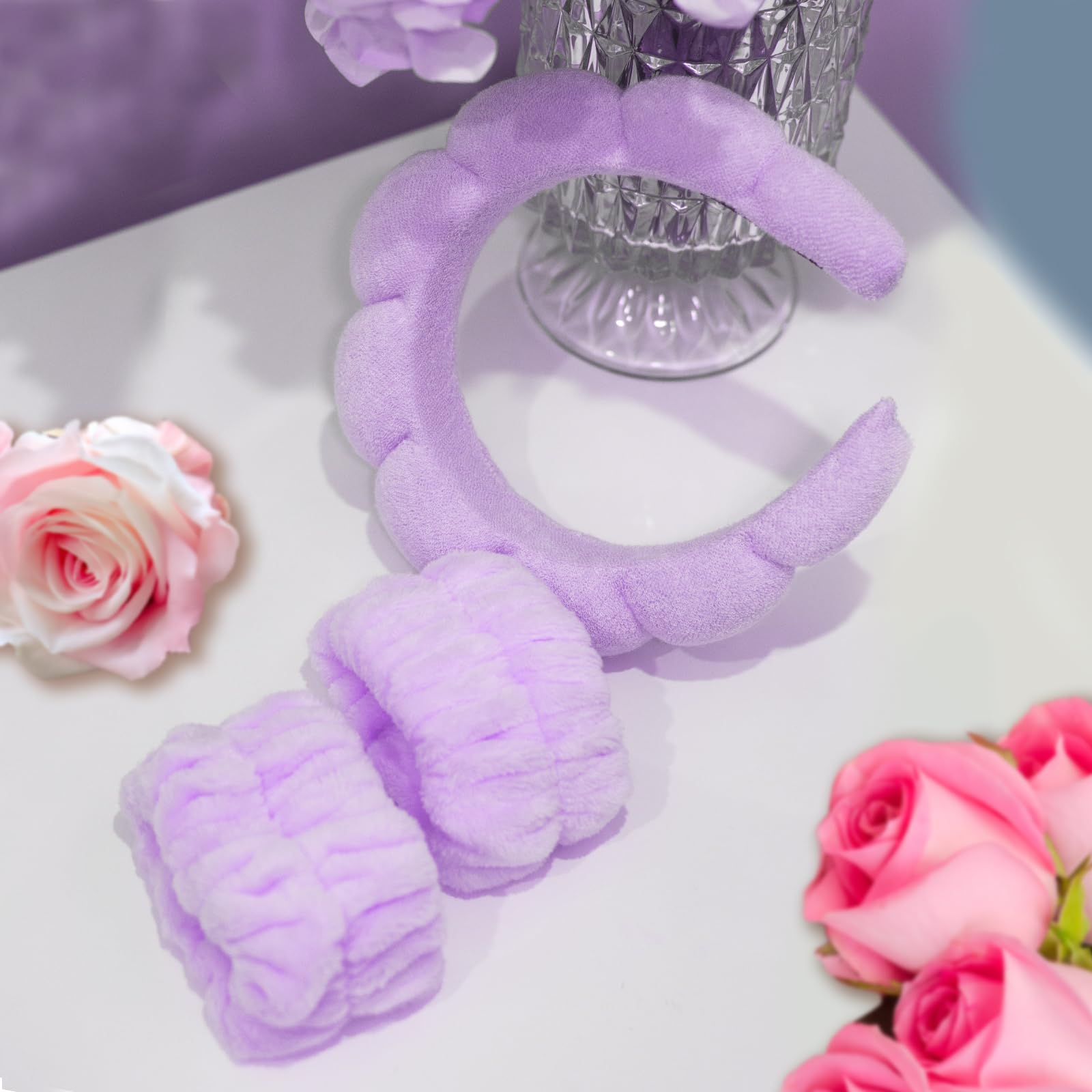 Beleki Spa-Stirnband zum Waschen des Gesichts, Schwamm-Make-up, Hautpflege, Stirnband und Armband, rutschfeste Blasen-Haarbänder, weich, geschwollene Kopfbedeckung, Haarschmuck für Damen und Mädchen,