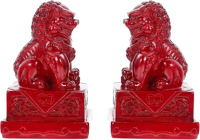 Operitacx 1 Pair of Chinese Foo Dogs Statue Asian Fengshui Guardian Lions Ward Off Evil Statues for Wealth Luck Prosperity Protection Home Office Decor