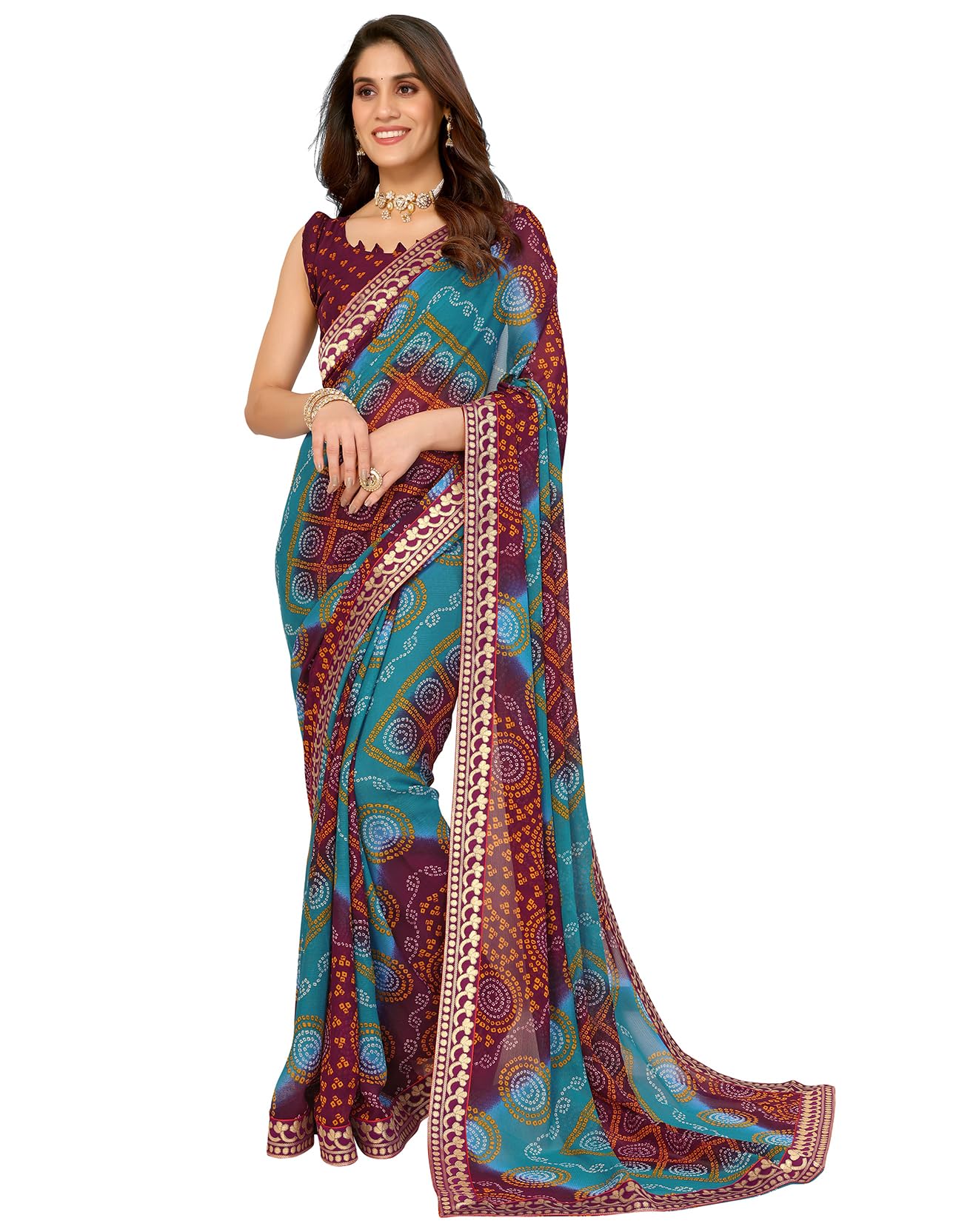 Yashika Women's Woven Latest Georgette Saree with Lace and Blouse Material