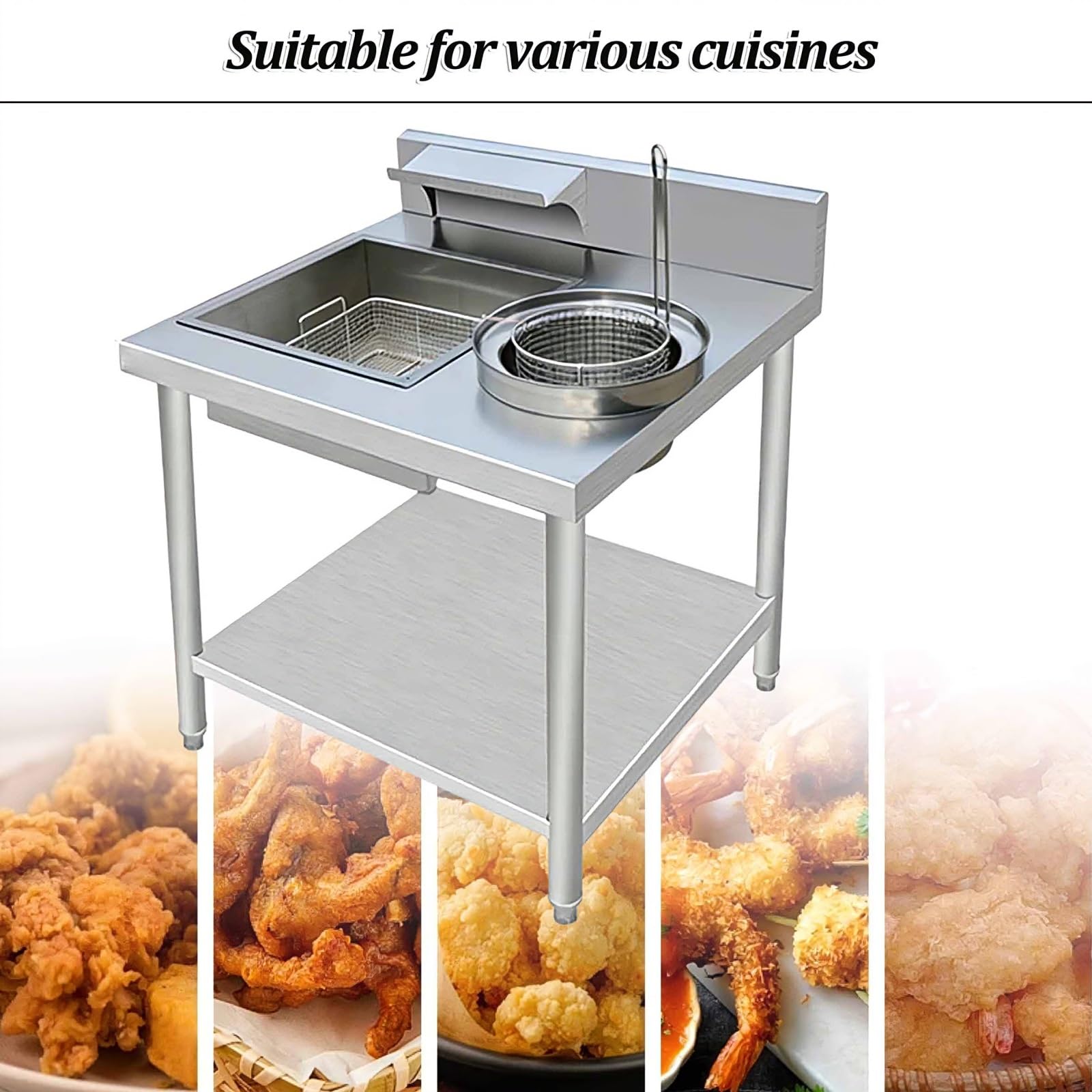Tabella commerciale della preparazione dell'alimento fritto, stazione di impanatura dell'acciaio inossidabile con piano di lavoro per il ristorante della cucina, contatore indipendente della