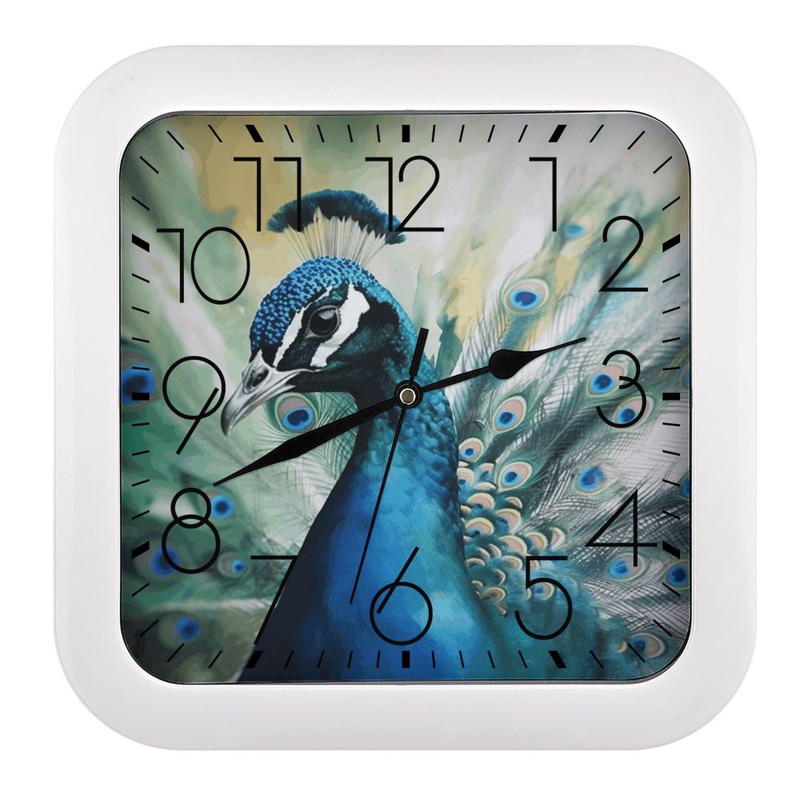 FekiLoot Cute Peacock Wall Clock 10.2" Modern Farmhouse Square Clocks Silent No Ticking, Wall Art and Timepiece Clock for Shelf Table Mantel Or Bedside Clocks