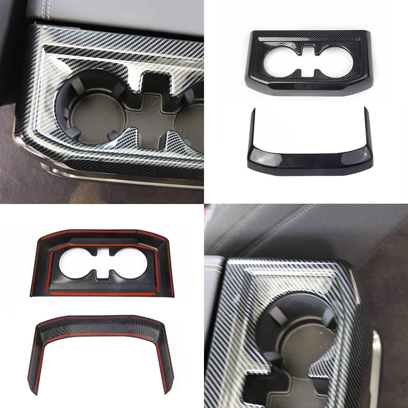 Korlot Carbon Fiber Inner Rear Cup Holder Trim Cover Panel Kit for Ford F150 2021+