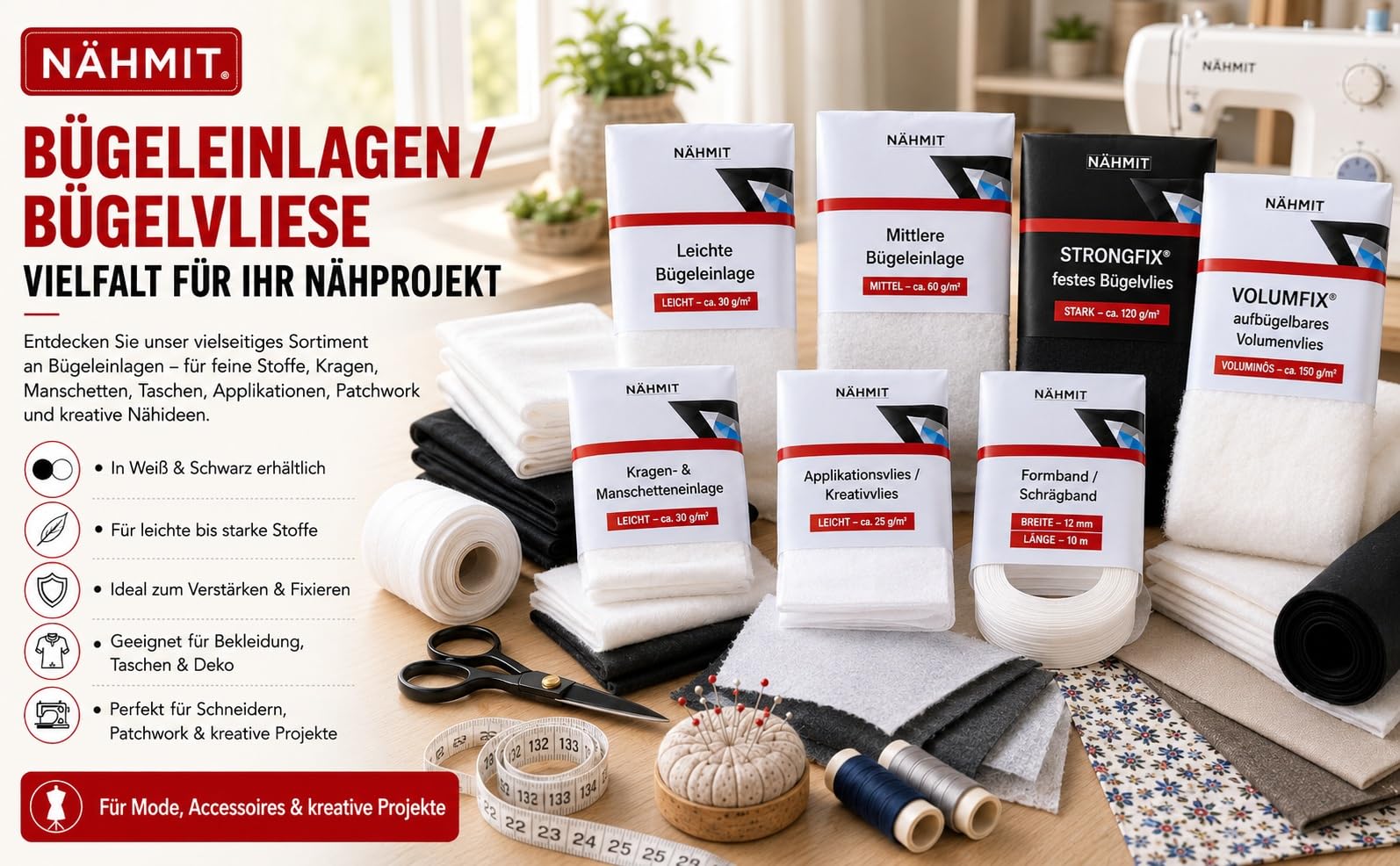 Nähmit SOFTFIX Włóknina do prasowania, szerokość 90 cm – wkładka z włókniny do naprasowywania, nadaje się do prania w temperaturze 40°, typ 250 (10 m x 90 cm)