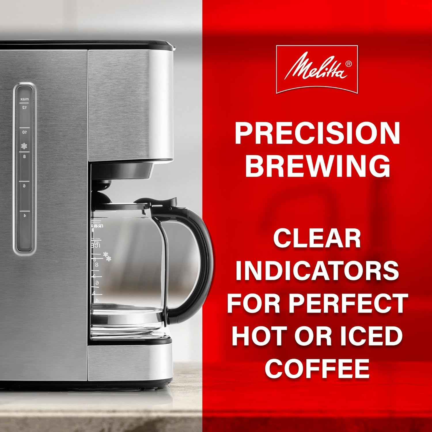 Melitta Aroma Tocco Plus Glass 12-Cup Drip Coffee Maker, Black & Stainless | Automatic & Programmable, Auto Shut Off, Touch Control Panel, 5-Pack Coffee Filters Included