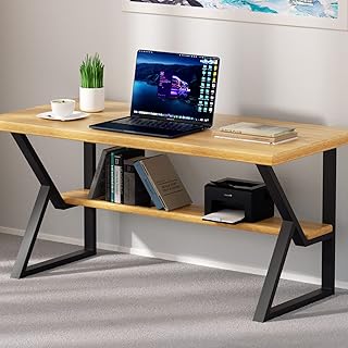 Metal Table Legs 28Inch x 24 Inch, Upgraded 2-Tier Heavy Duty Desk Legs,...