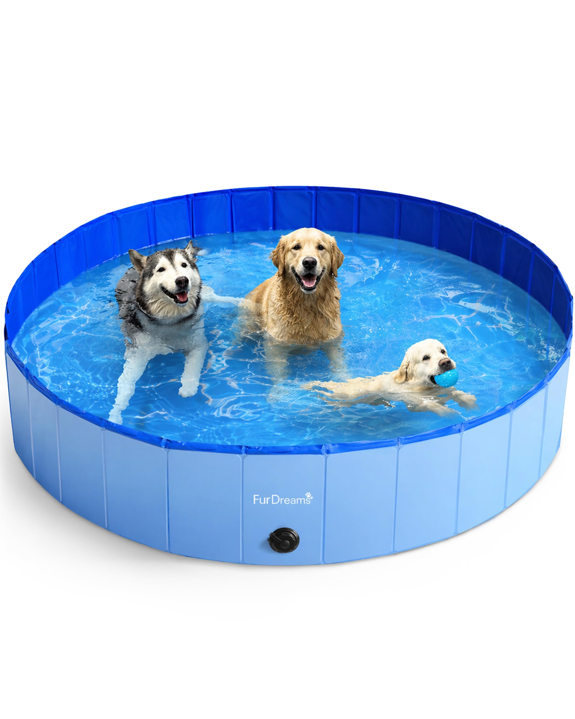 FurDreams Foldable Dog Swimming Pool - Heavy Duty PVC Pet Bath Tub with Non-Slip Base & Drain, Portable Outdoor Kiddie Pool for Dogs, Cats & Kids, Durable, Easy Setup Garden Pool (Extra Large)