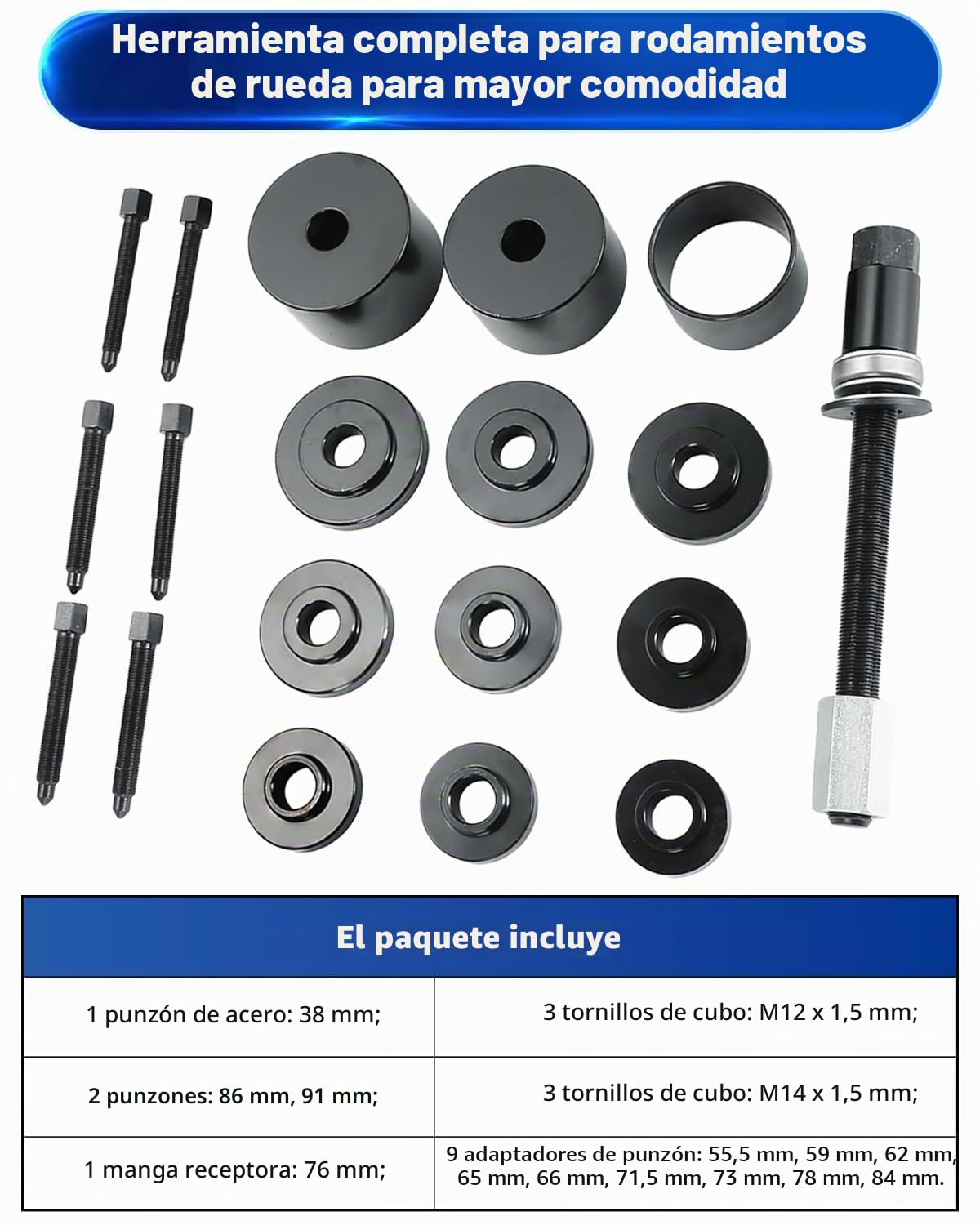 ATPEAM Juego de Herramientas Extractor de Rodamientos de 19 Piezas, Kit Universal para Extracción de Cojinetes de Rueda, Compatible con Volkswagen, Audi, BMW, Ford, Opel, Toyota