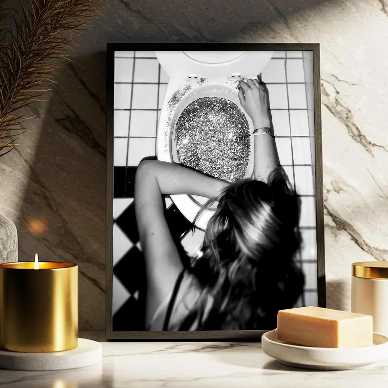 Framed Trendy After the Disco Party Canvas Wall Art Fashion Luxury Women Picture Wall Decor Black and White Feminist Bathroom Poster Print for Girl Bedroom Dorm Home Decoration 16x24in