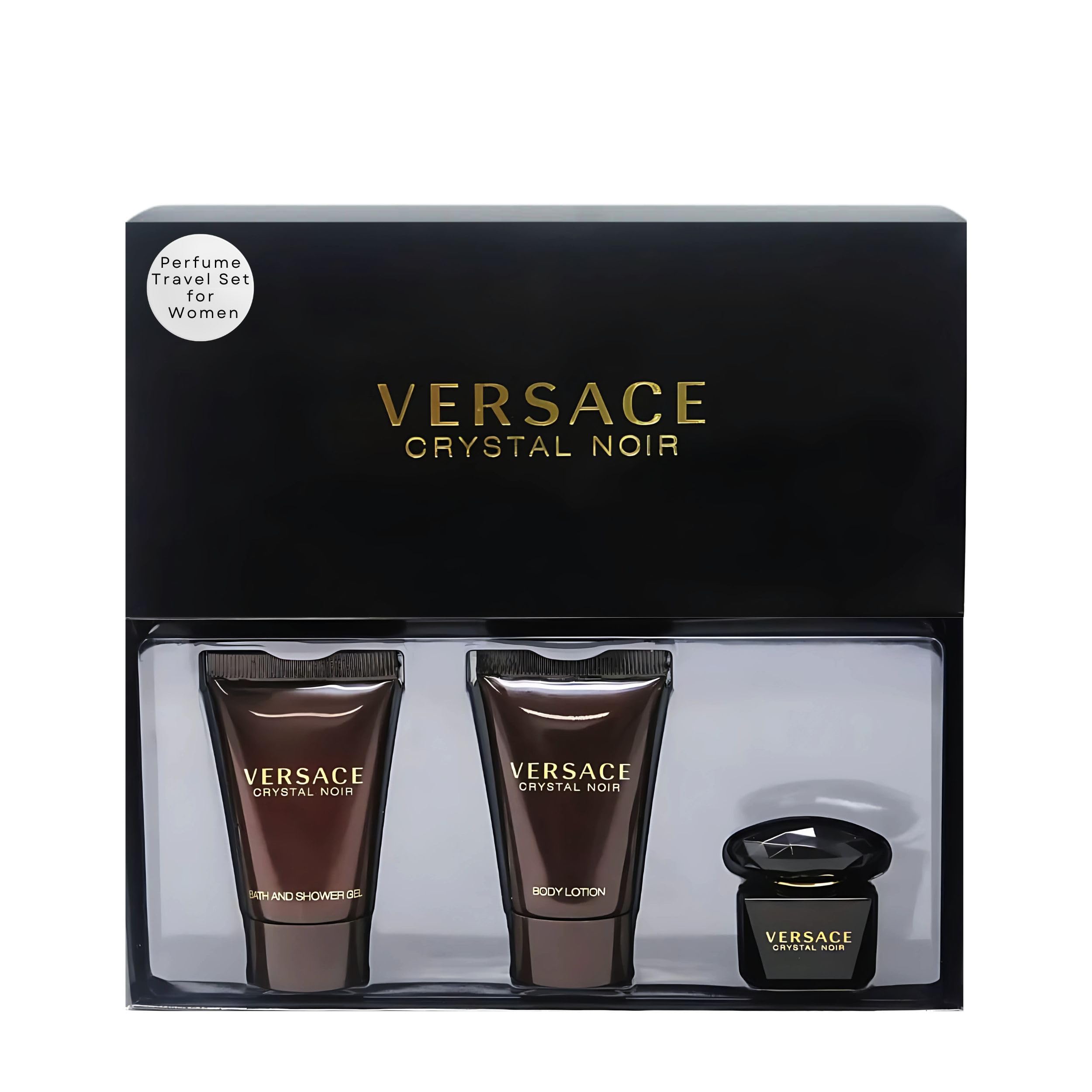 Versace Crystal Noir Perfume for Women Mini EDT 3 Piece Gift Set | Includes EDT Splash, Body Lotion & Shower Gel, fragrance sampler, travel size, designer beauty gift