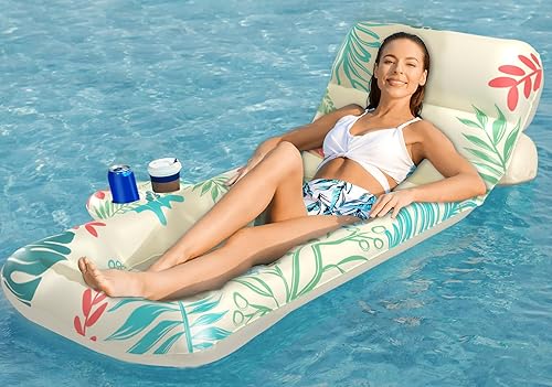 Jasonwell Flotador inflable de piscina para adultos, flotadores de piscina, flotadores para silla flotante con respaldo ajustable, portavasos