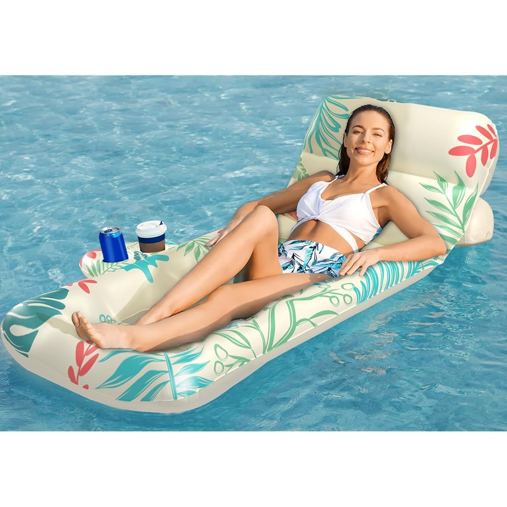 Jasonwell Inflatable Pool Float Adult - Pool Floaties Lounger Floats Floating Chair Raft with Adjustable Backrest Cup Holders Water Floaty Lake Lounge Tanning Floats Beach Party Toys for Adults