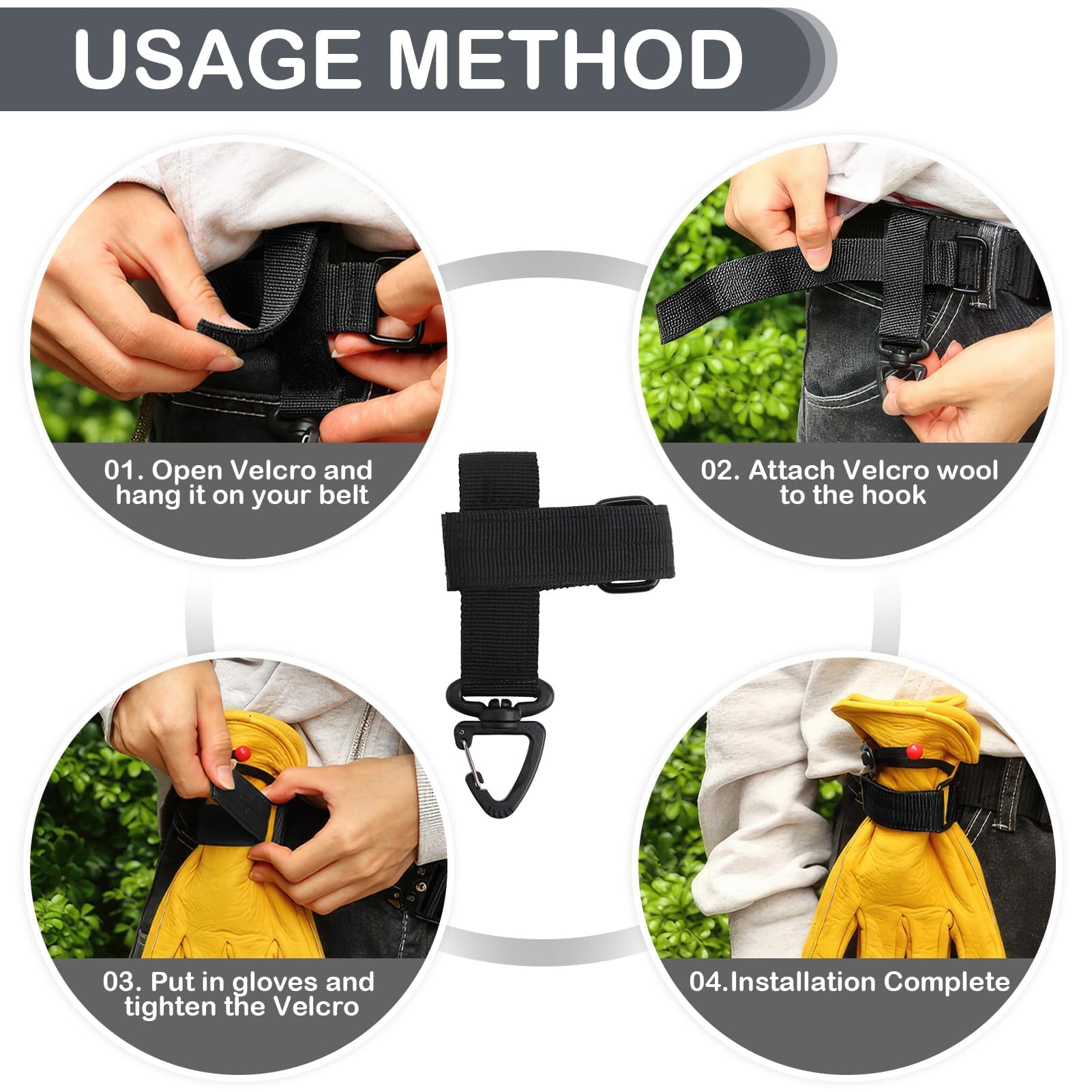2 Supports De Gants Tactiques Réglables - Clip à Velcro Et Mousqueton, Pour Gants De Travail, Randonnée, Ski - 9