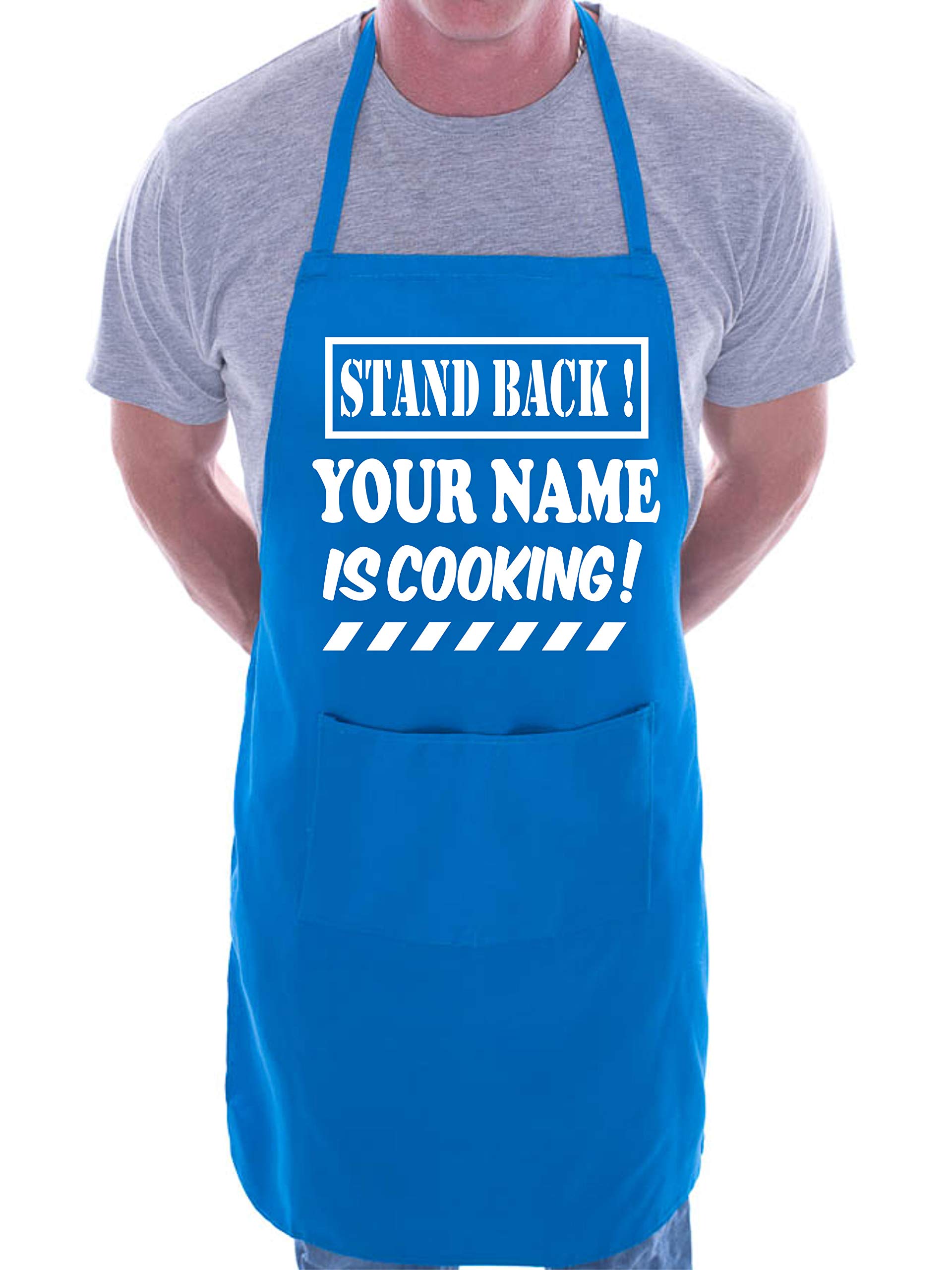 Print4U Personalised Apron Stand Back Is Cooking Your Name Blue