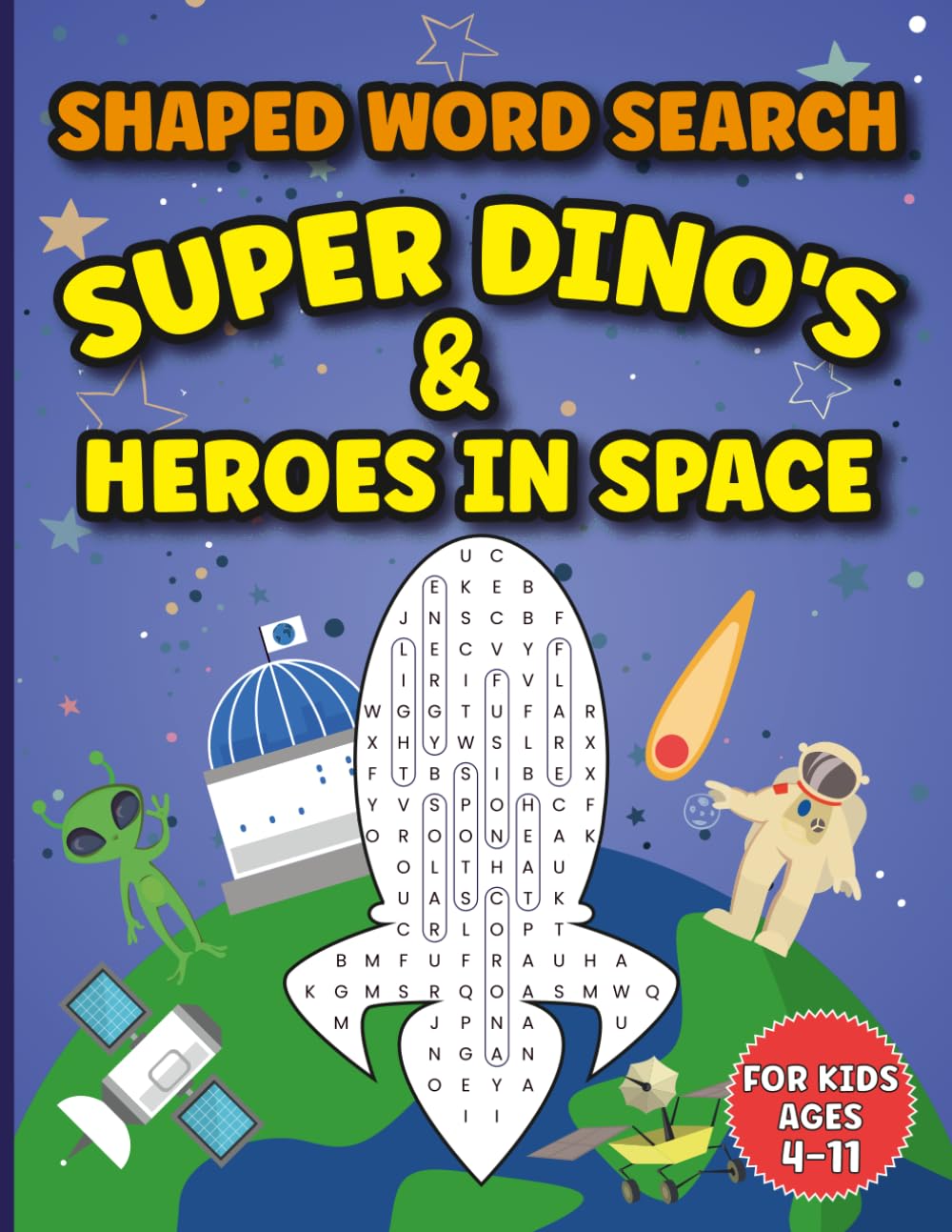 Shaped Word Search Super Dino's & Heroes In Space: Fun Activity For Kids Ages 4 to 11