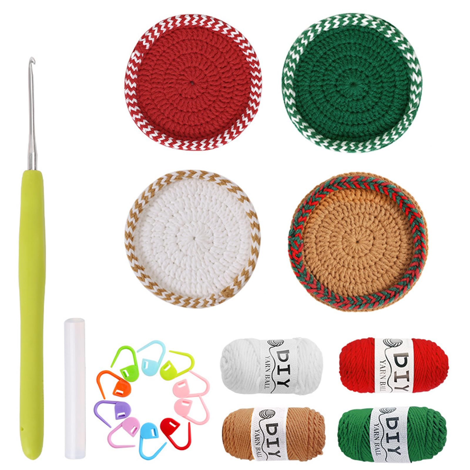 Kalttoy Christmas Coasters Crochet Kits Crochet Starter Kits with Hook Stitching Markers Knitting Accessories Starter