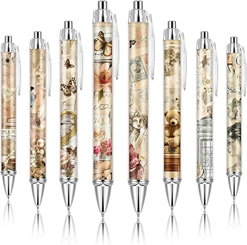 Ireer 8 bolígrafos para mujer, de 0.039 in, tinta negra, de punta fina, escritura suave para estudiantes, aula, suministros de oficina (Vintage)