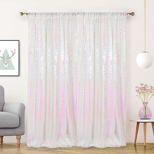 Miniatura 48 de Cortinas de fondo de lentejuelas negras con purpurina de 2 x 8 pies, 4 paneles para decoración de bodas, fiestas de cumpleaños, despedidas de Negro