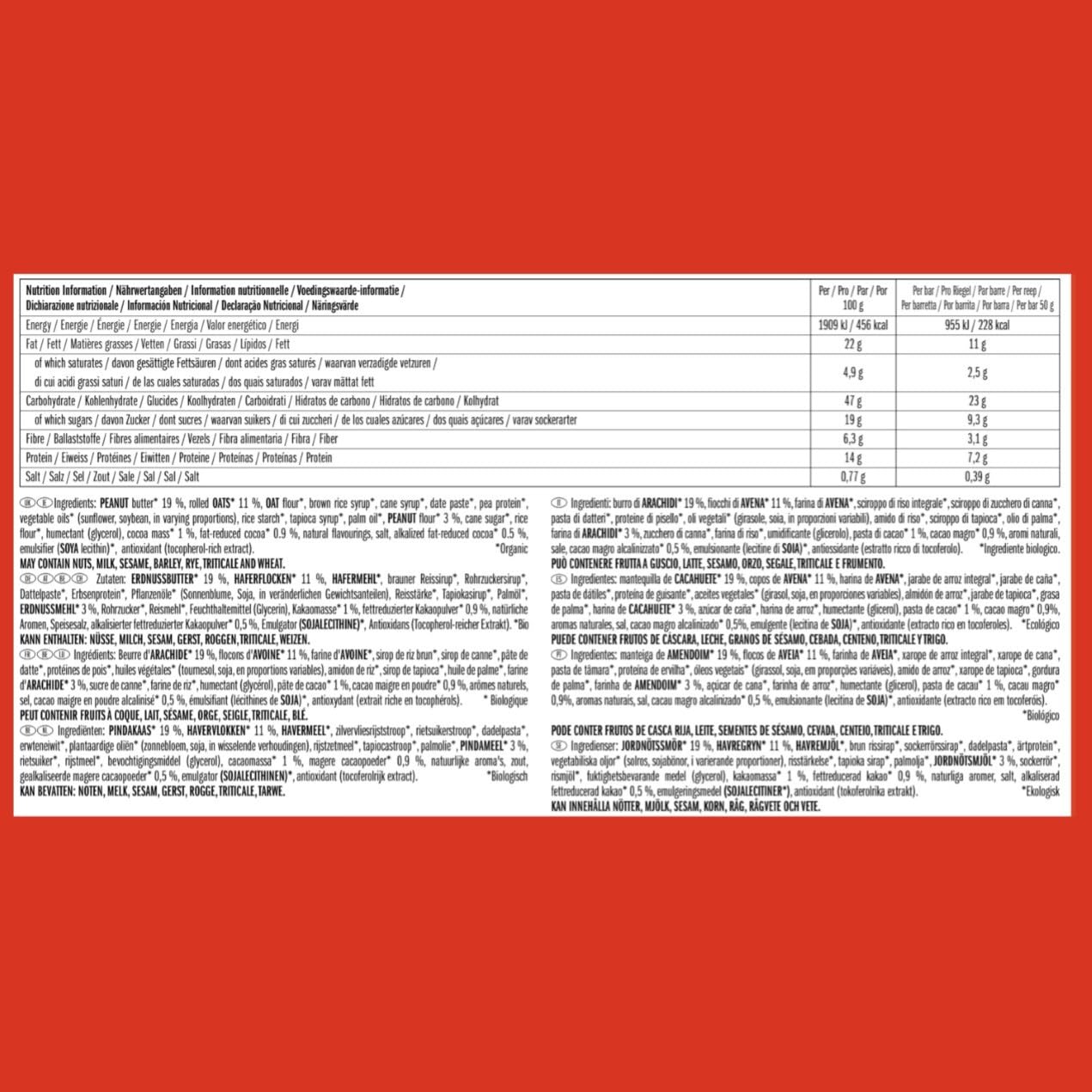 CLIF Bar Nut Butter Bar | Barrita de Proteína con 7g de Proteína Vegetal | Chocolate & Peanut Butter | Barrita Snack Orgánica | 12 x 50 g