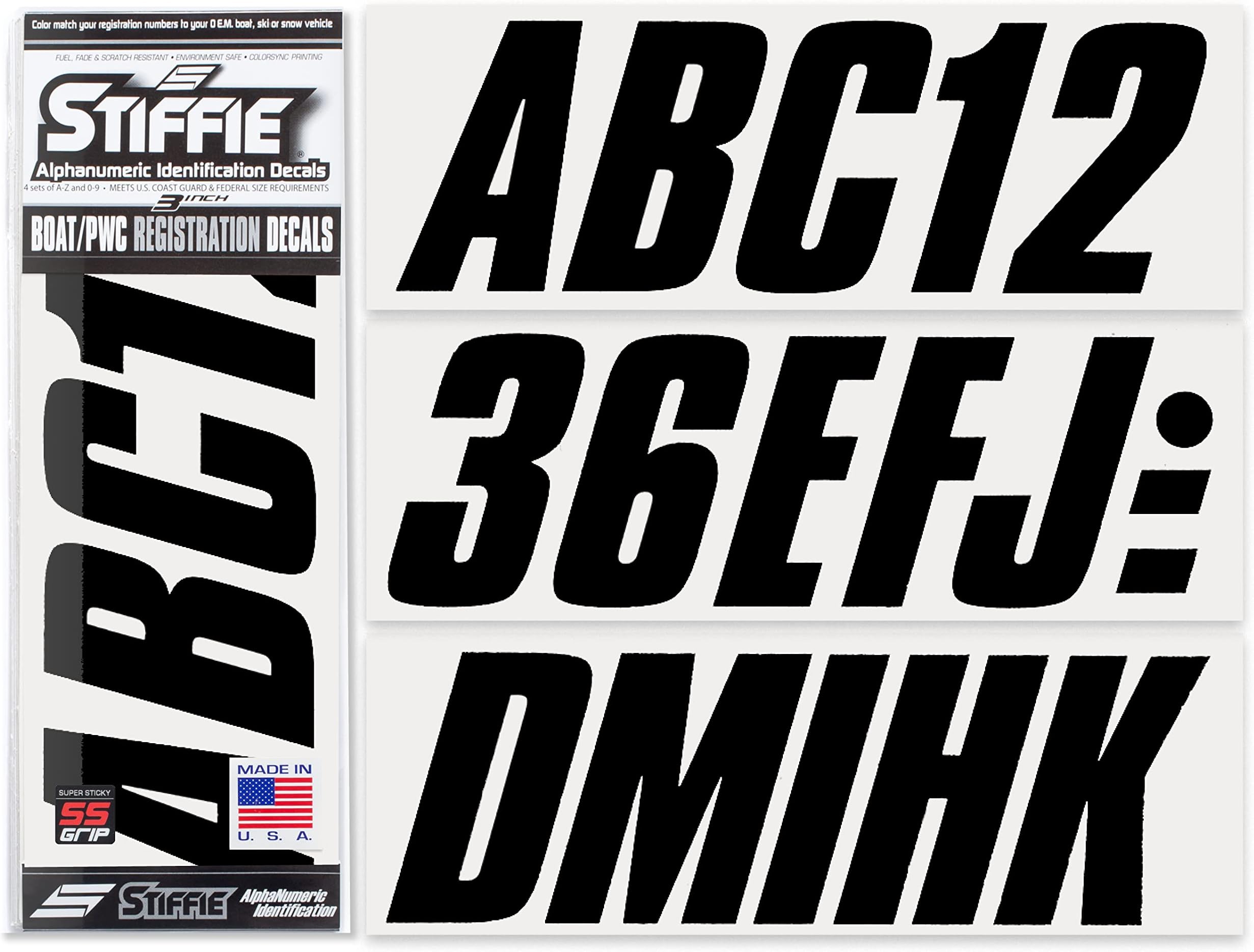 STIFFIE Shift Black SUPER STICKY 3" Alpha Numeric