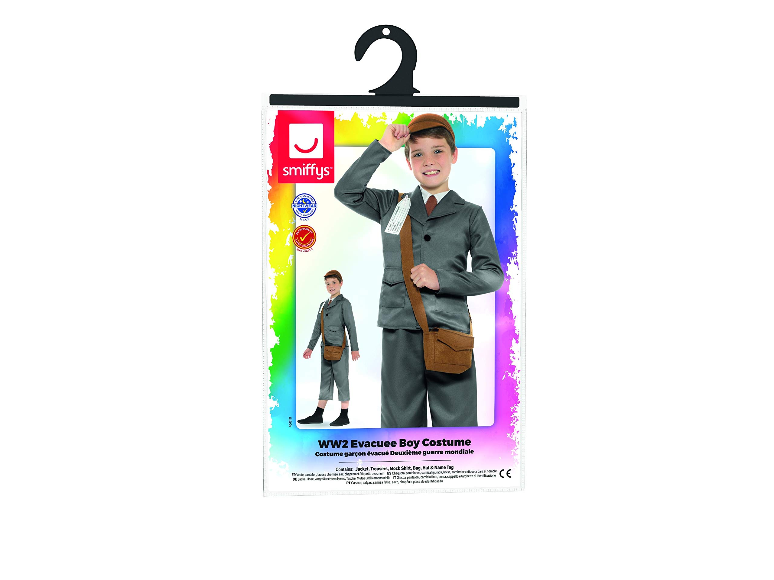 Smiffys Kostium ewakuowany z II wojny światowej, z kurtką, spodniami Uniseks - dzieci Smiffys Ww2 Evacuee Boy Costume (1 w zestawie)
