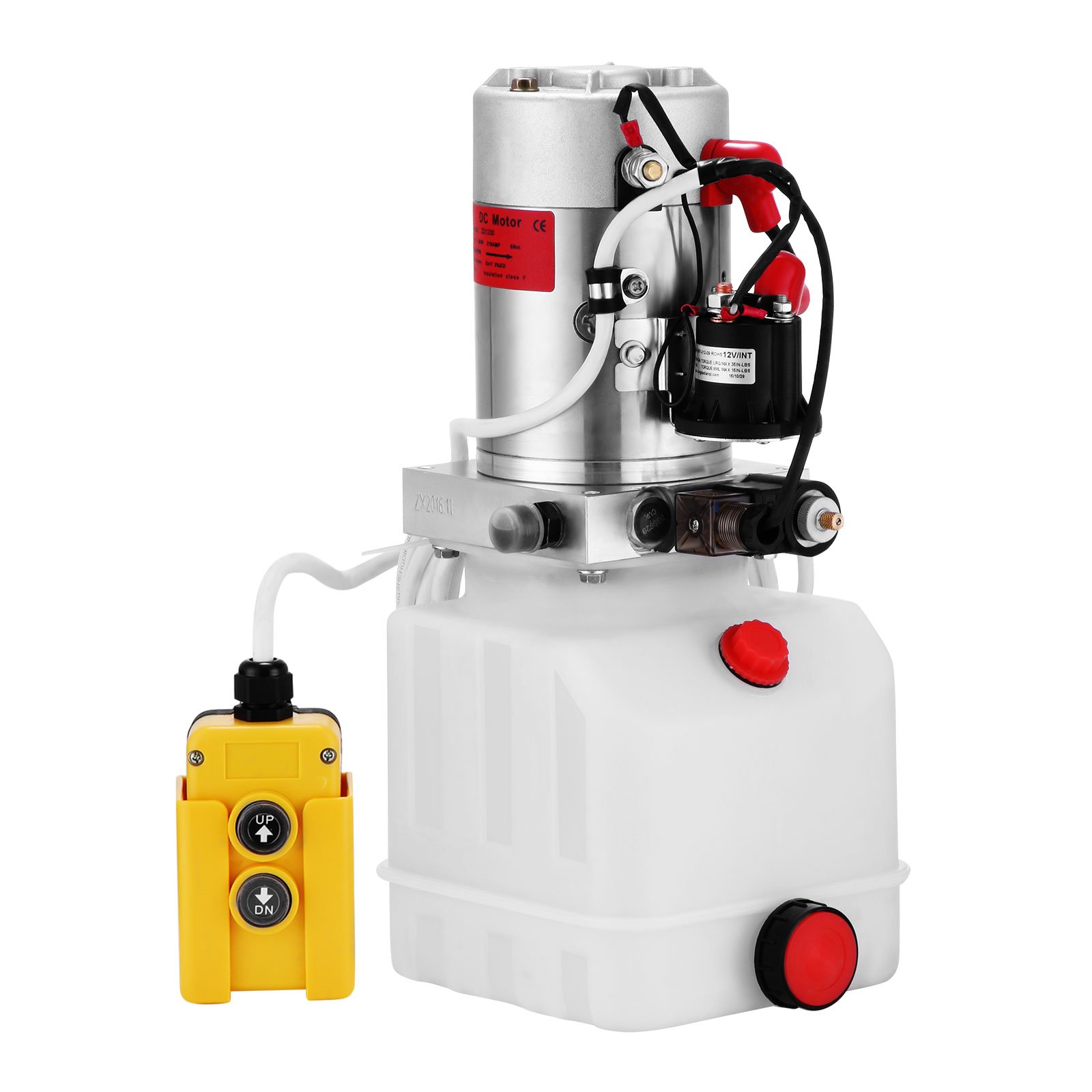 Summile 12V/DC Hydraulic Pump Single Acting Solenoid Operation Supply Unit W/Remote Controller 4L Hydraulic Power Unit For Dump Dump Truck Unloading Crane Lifting(4L Plastic Single Acting)