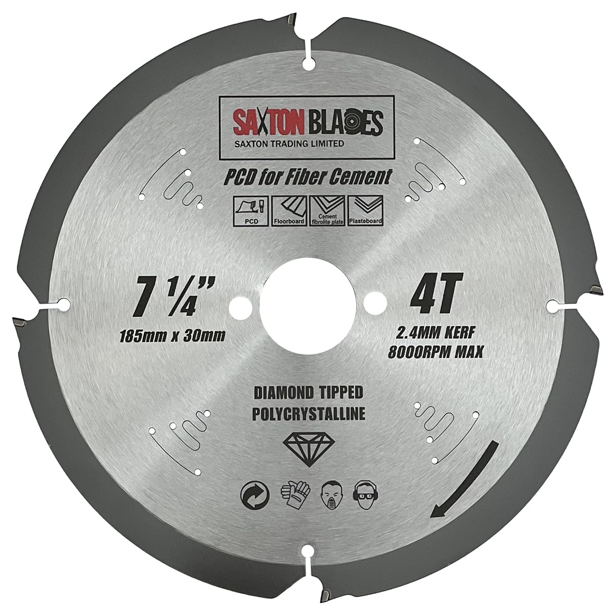 Saxton PCD Circular Saw Blade, 185mm x 4 Teeth x 30mm Bore 16, 20 & 25mm rings