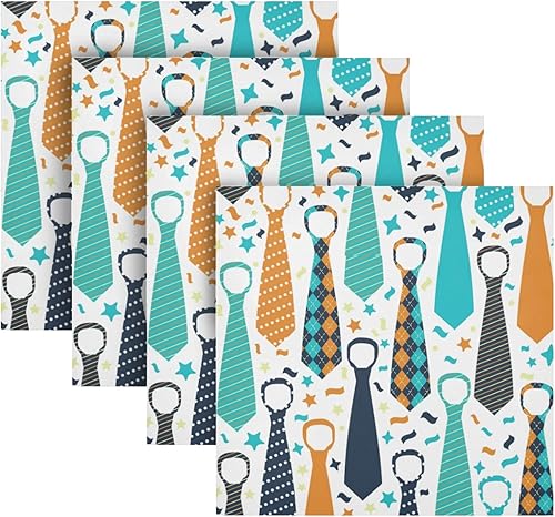 Naanle Juego de 4 servilletas de tela para el día del padre, diseño a cuadros, con lazo para el padre, liso, lavable, reutilizable, poliéster, con