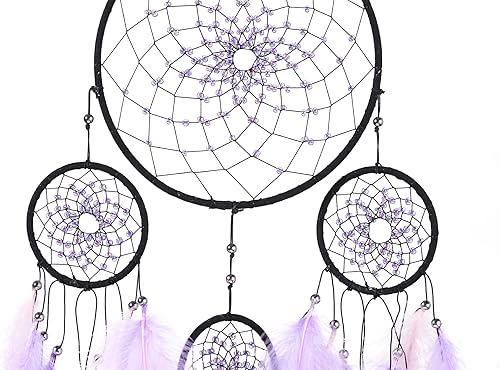 Miniatura 2 de Atrapasueños de color morado estrellado, plumas de ganso con multianillo, hecho a mano, gran atrapasueños para dormitorio, atrapasueños para niñas,