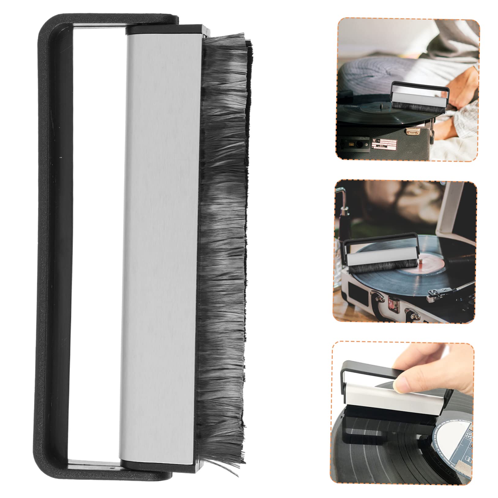 Uonlytech Lot De 4 Brosses De Nettoyage pour Disques Vinyles Manche en Aluminium De Nettoyage Non Compatible avec Votre Collection Montage Mural