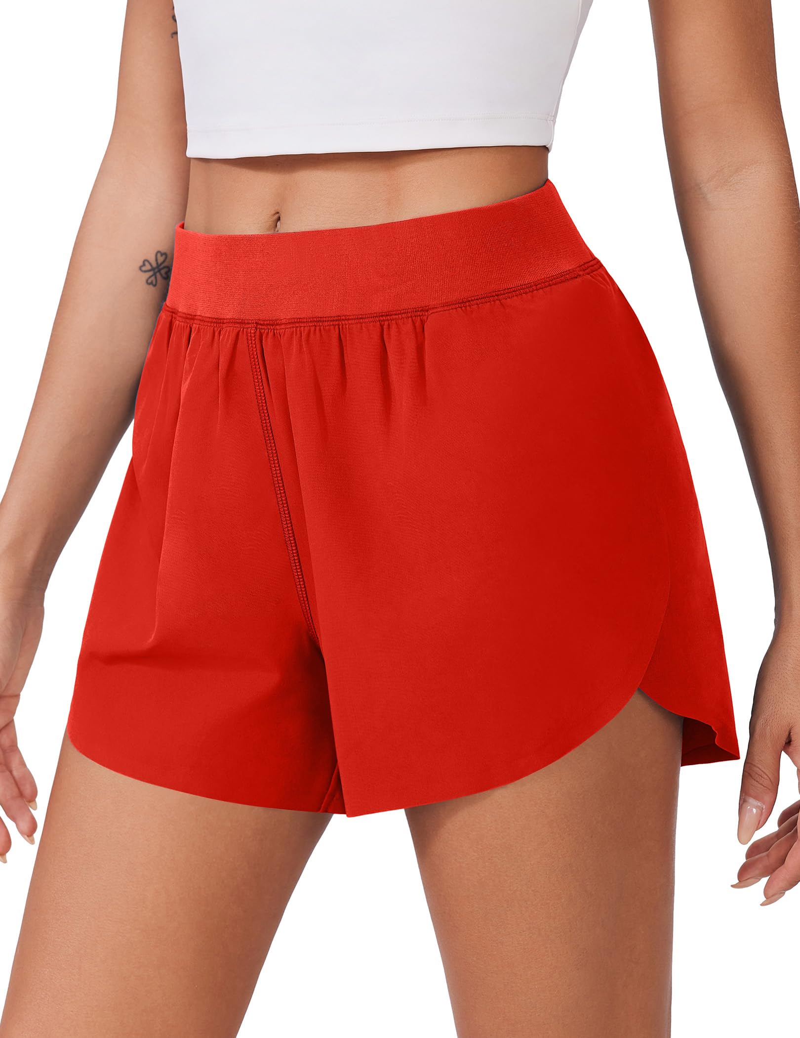 PINSPARK Womens Running Shorts High Waisted Athletic Shorts Quick Dry Exercise Workout Shorts with Mesh Liner