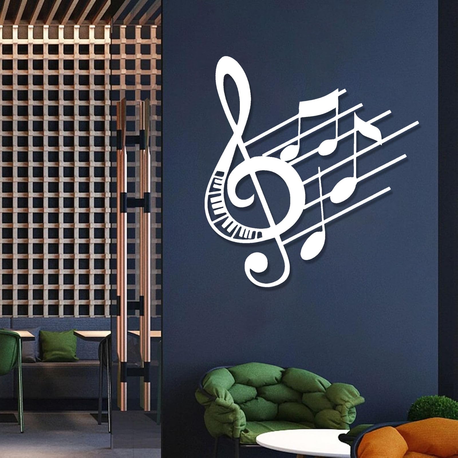 Generico Decoración de pared abstracta contemporánea de Metal con notas musicales, Arte, Clave de sol, adornos colgantes, Regalo para enamorados, hogar (65 x 70 cm, Blanco)