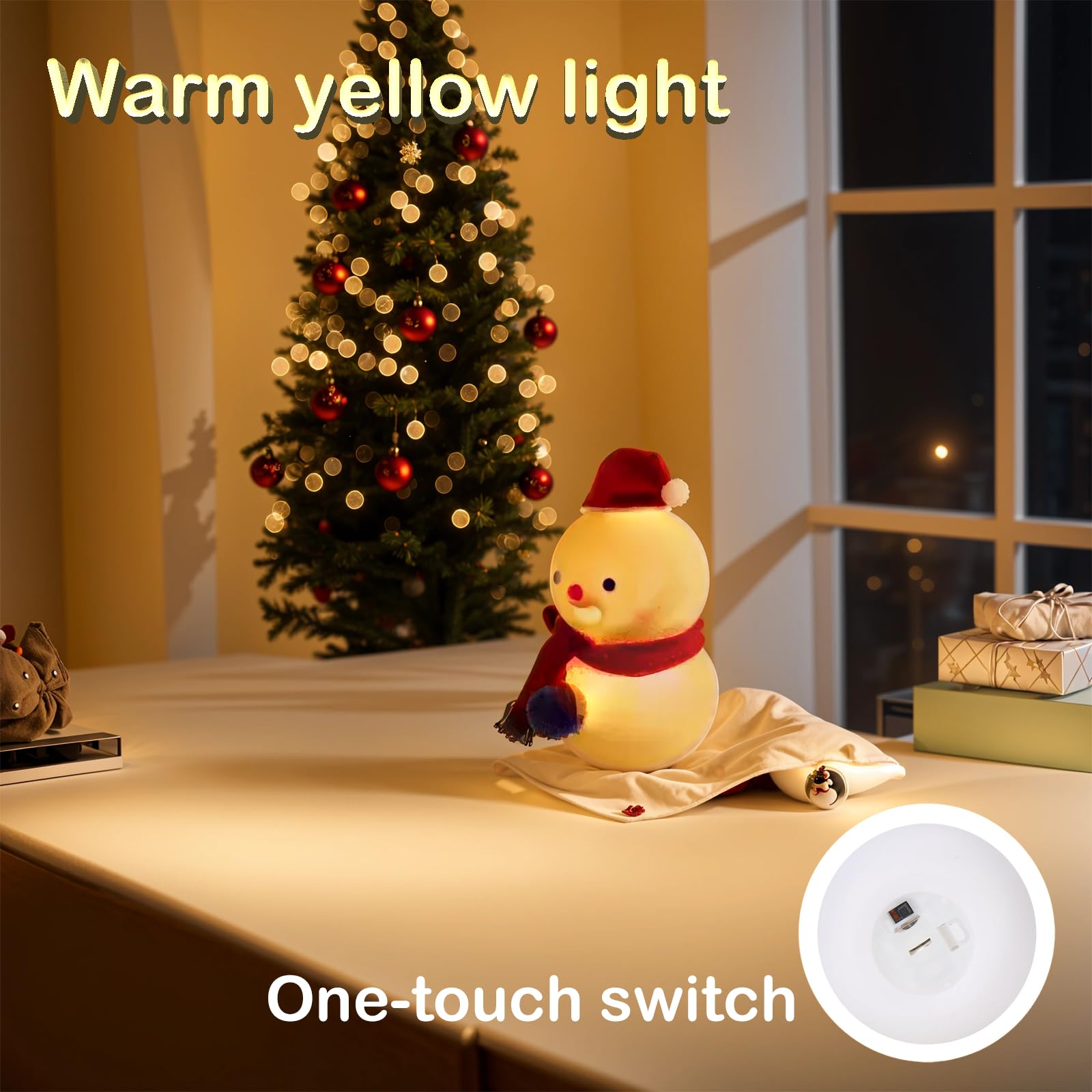 FLICKIRIT Cute Snowman Night Light, Kids Room Bedroom Decor, Yellow Silicone Material, One Button Switch