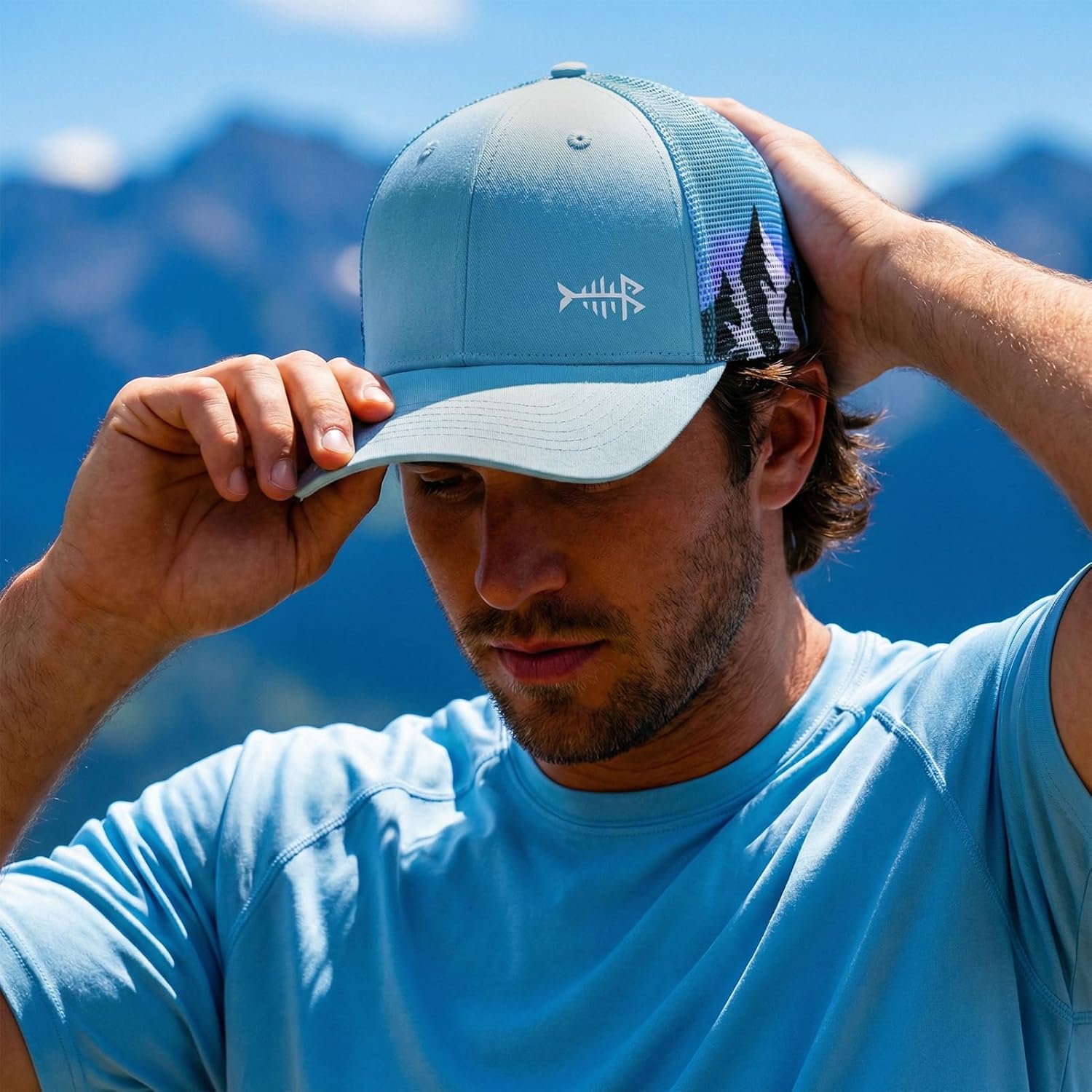 BASSDASH Printed Mesh Trucker Hat for Men Women Adjustable Baseball Cap Fishing Camping Outdoors Sporting Hat with Snap FH20