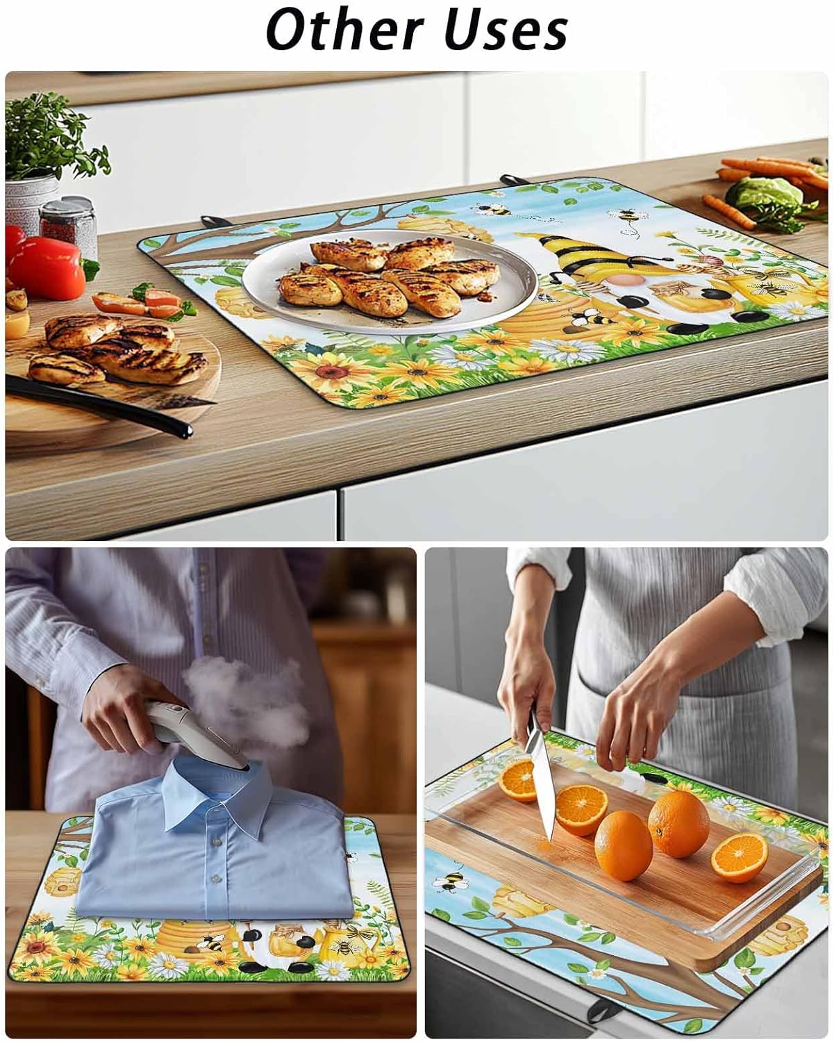 Stove Top Cover Bee Gnome Stove Cover for Electric Stove Top Sunflower Daisy Flower Honeycomb Glass Cooktop Covers Anti-Slip Mat Heat Resistant Countertop Protector Kitchen Decor 24"x21"
