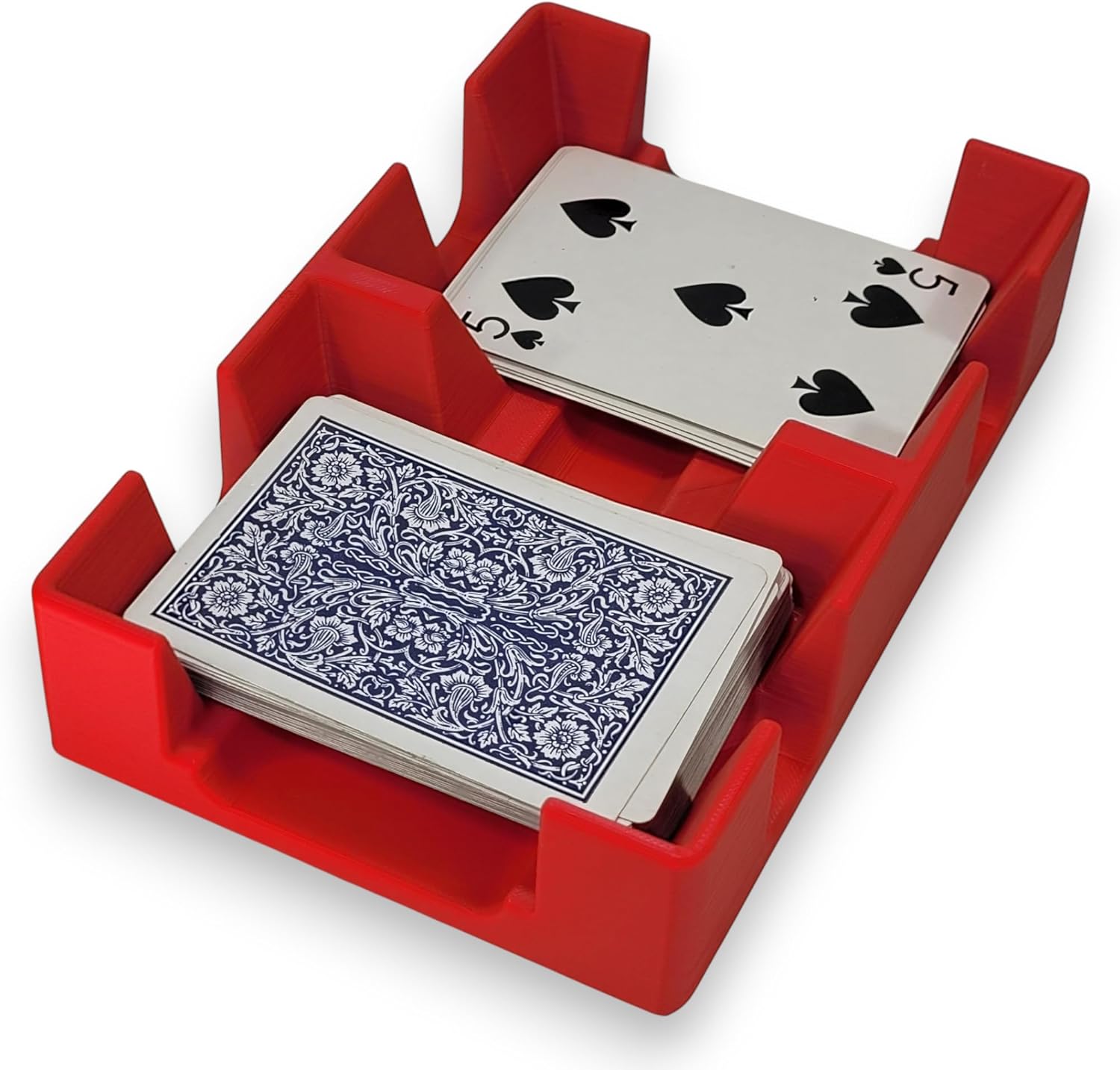 Deluxe Playing Card Tray, Non-Swivel, for card games using 1-2 Decks of Cards like American canasta, rummy, UNO and more - Made in USA (Red)