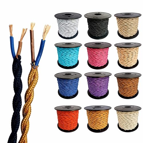 2C Vintage Braided Electrical Wire 18AWG 2 Core Twisted Fabric