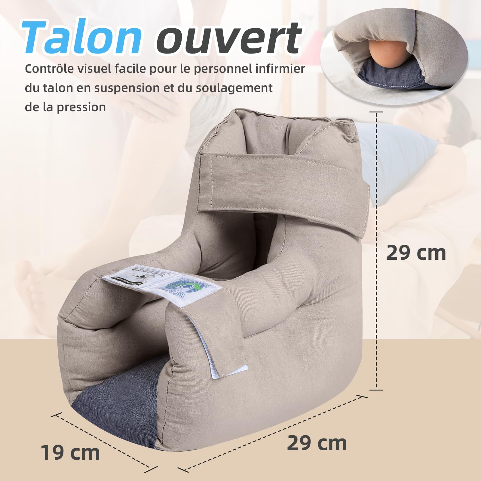EZ Assistive Les protecteurs de talon pour soulager les escarres de pression et d'alitement, les oreillers pour pieds pour élévation de jambe et la circulation sanguine en cas d'enflure (khaki)