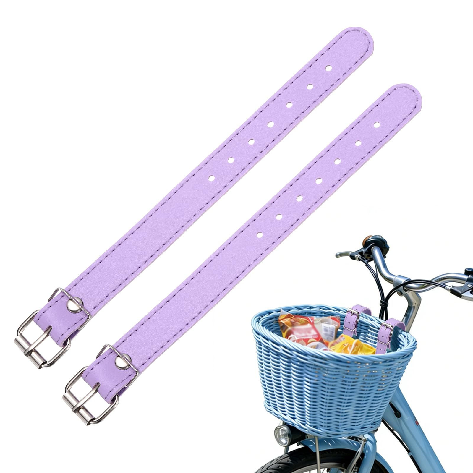 YELARXI Bicycle Basket Strap, Adjustable Bike Front Baskets Leather Straps Detachable Securing Straps 2 Pcs & Purple-Fitting for (Most Bikes/Tricycle/Scooters)