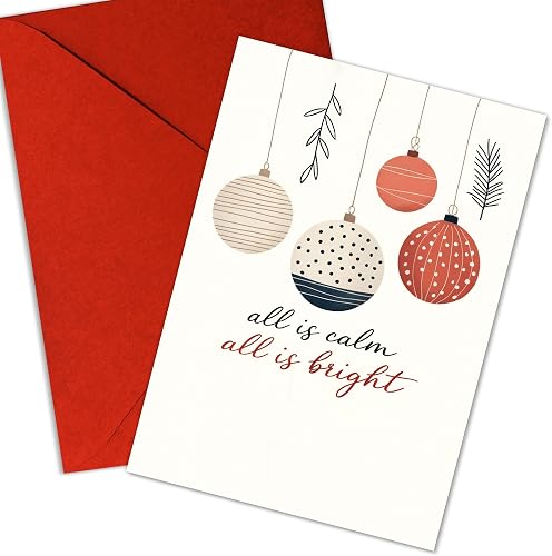 (5.3x8in) All Is Calm All Is Bright Christmas Card with Modern Ornament Illustra