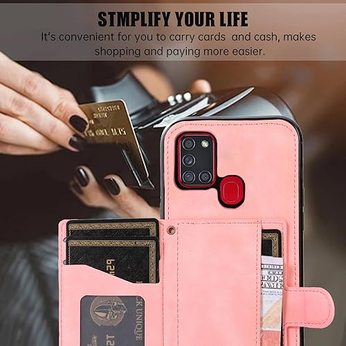 Miniatura 4 de Asuwish Funda de teléfono para Samsung Galaxy A21S con protector de pantalla de vidrio templado y correa cruzada, soporte para tarjeta de crédito,