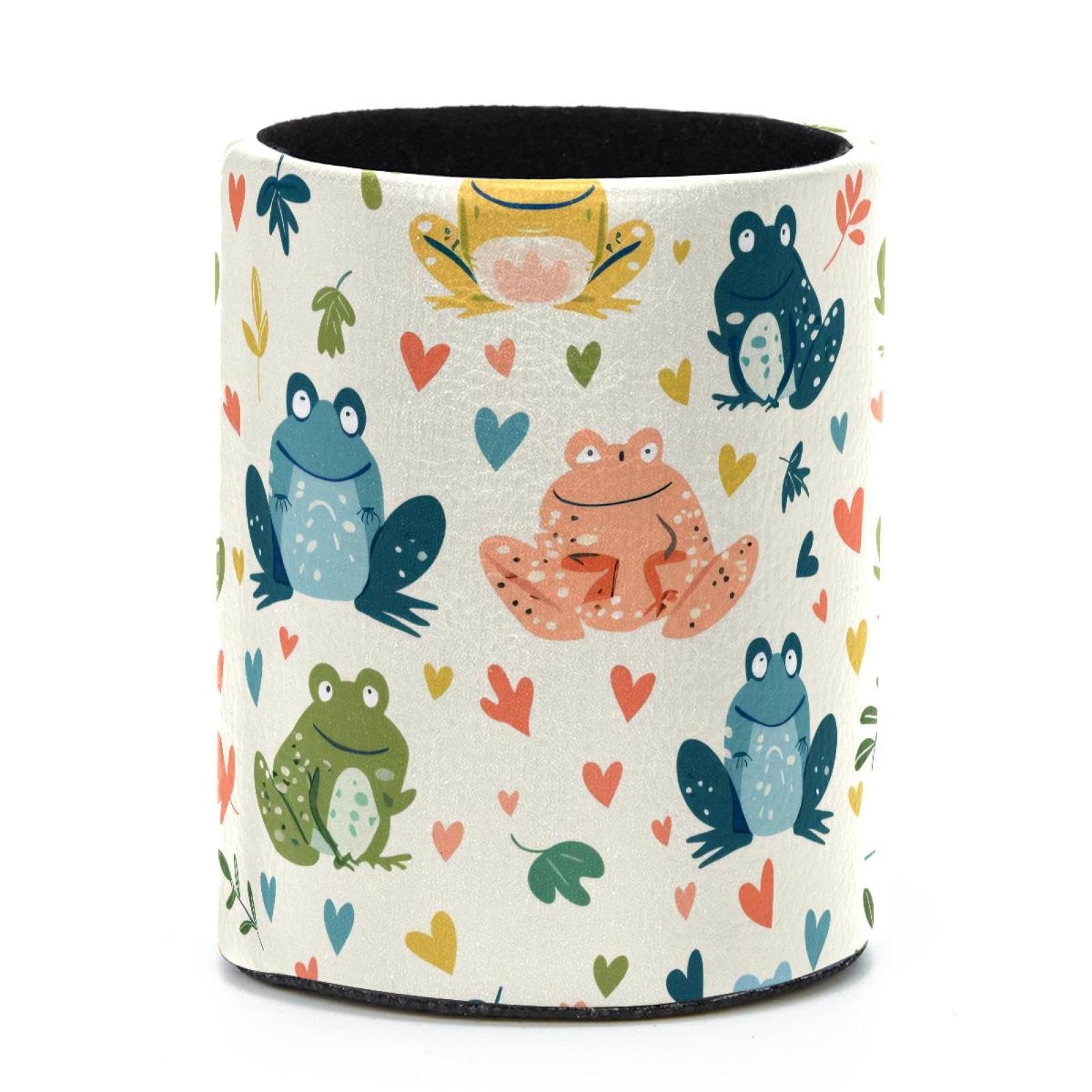 VAPOKF Round Pencil Holders for Desk, Frog Pattern Pen Holders Pen Pot Makeup Brushes Storage Desktop Stationery Supplies Organiser for Home Office