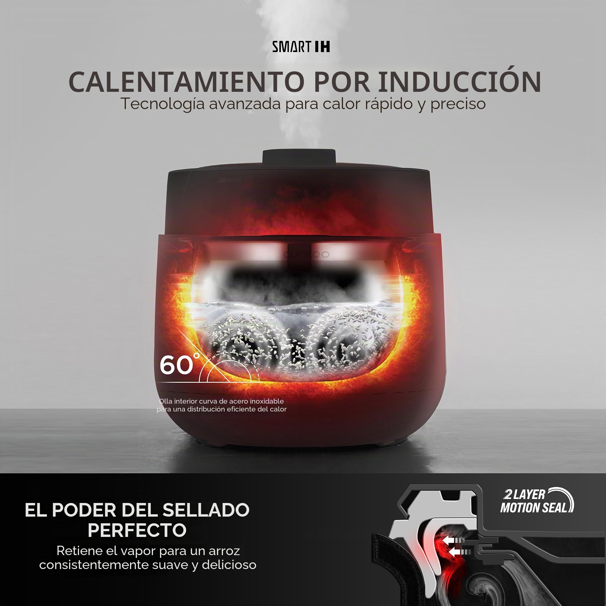 CUCKOO Arrocera y vaporizador con 16 programas, inducción, modo sin presión, función de cocción abierta, temporizador, olla interior de acero inoxidable antiadherente (hasta 10 personas), función de
