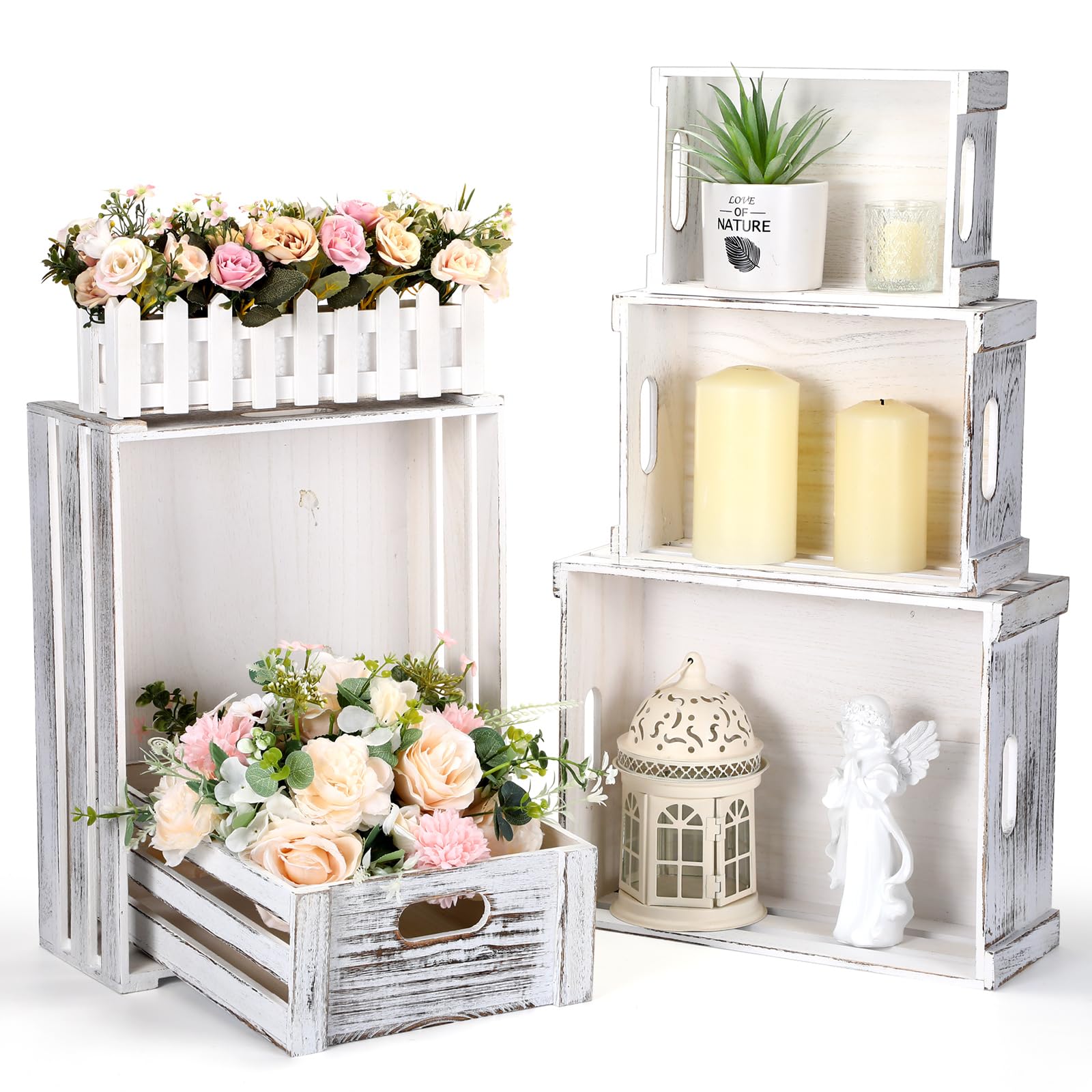 Photo 1 of CroBlissful 5 Pack Wooden Crates for Display Rustic Nesting Crates, White