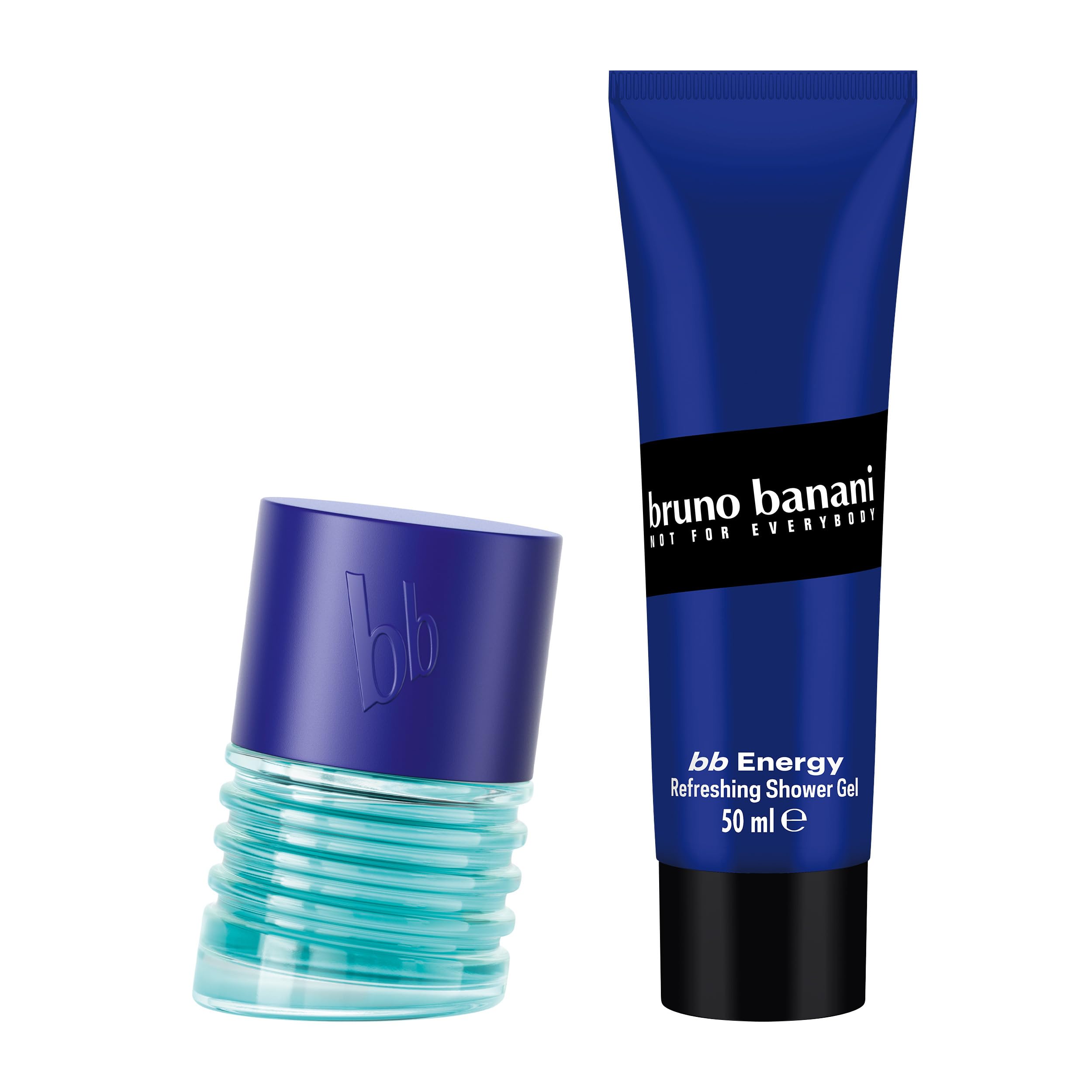 bruno banani bb Energy Eau de Parfum + bb Energy Duschgel für Männer, maskuliner, holziger Fougère-Duft, 30 ml + 50 ml